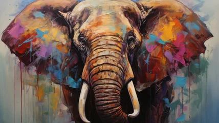 Gartenposter Animal portrait of an elephant as a colorful abstract oil painting © senadesign
