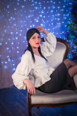 beautiful brunette celebrates Christmas
