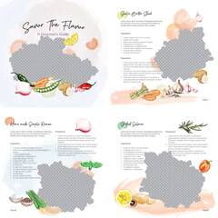 Fototapeta premium Square editorial layout template of recipe book. Cookbook template.