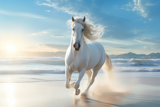 white horse on the beach, AI generated