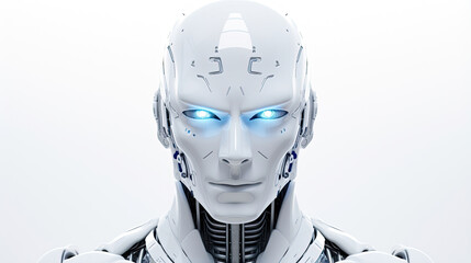 white human head face humanoid futuristic robot Cyberpunks intelligent technology from front view on white background created with Generative AI Technology