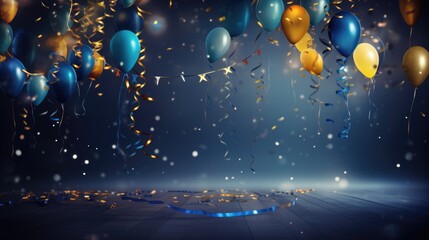 Party with lights, balloons, confetti and serpentine background.