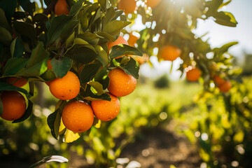 Generative AI illustration of field of orange trees