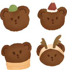 set of bear with Christmas accessories