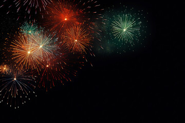 Fototapeta premium New Year's Eve background design with fireworks with empty copy space