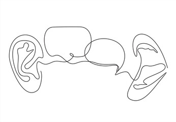 listen and speak icon, voice or sound symbol.Continuous one line logo design.	