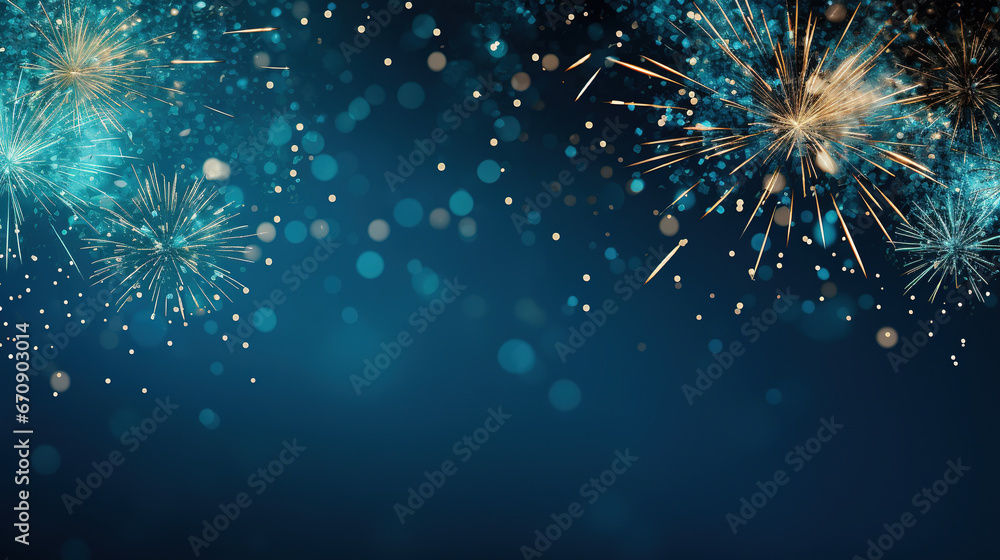 Wall mural new year's eve background design with fireworks with empty copy space