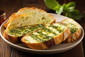 a loaf of grilled bread basted in garlic herb butter, sliced
