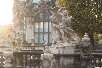 sculptures of the Dresden gallery at sunset