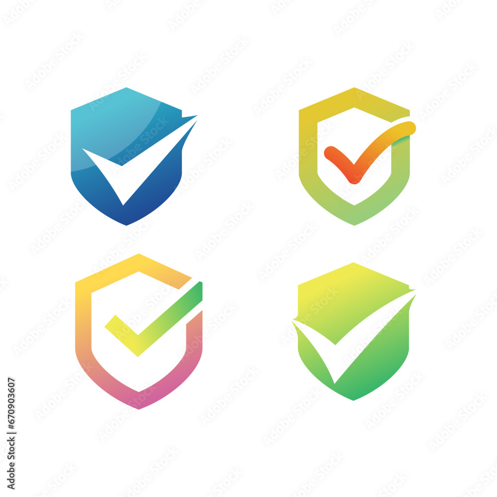 Poster set of shield check mark logo icon design template elements on white background