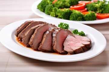 Fototapeta premium sliced beef brisket on a white plate