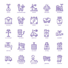 Sustainable Energy icon pack for your website design, logo, app, and user interface. Sustainable Energy icon basic line gradient design. Vector graphics illustration and editable stroke.