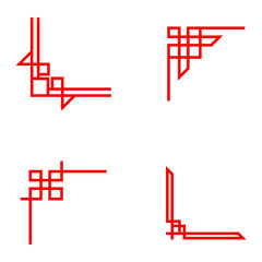 Chinese Traditional Corner In Different Shape. Vector Illustration Set. 