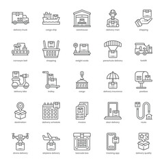 Shipping and Delivery icon pack for your website design, logo, app, and user interface. Shipping and Delivery icon outline design. Vector graphics illustration and editable stroke.