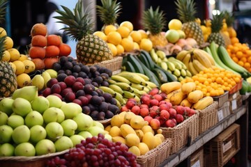 Naklejka na ściany i meble various kinds of fruits on a market stand