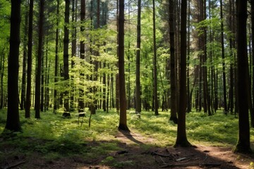 a forest full of standing trees