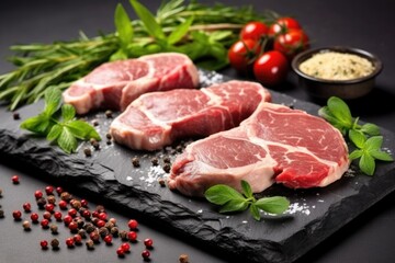 Fototapeta premium fresh lamb chops prepared with herb rub on stone plate