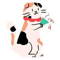 Cute cat holding party popper flat illustration