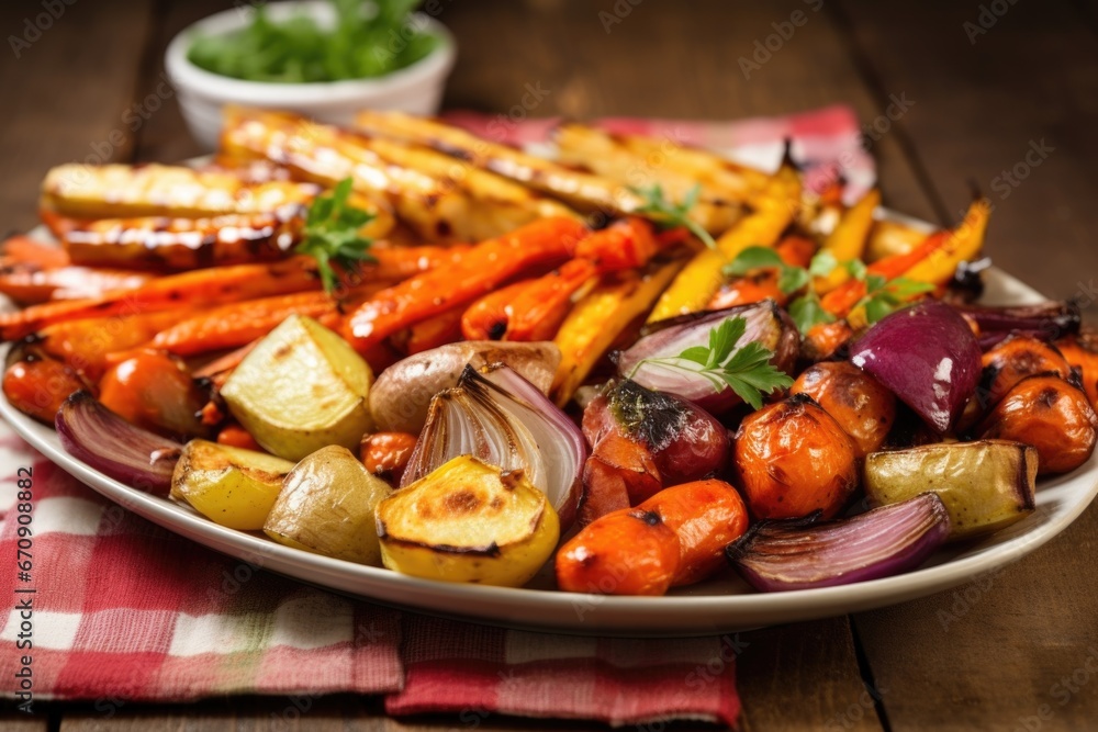 Wall mural mixed platter of grilled root vegetables - Wall murals