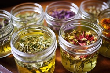 close-up shot of infusing botanicals in a transparent container