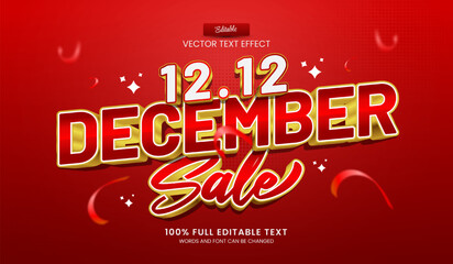 Design editable text effect, 1212 December Sale 3d cartoon vector illustration