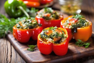 grilled stuffed bell peppers on a rustic table