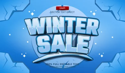 Fotobehang Design editable text effect, Winter Sale percent 3d cartoon vector illustration © Janicom AN