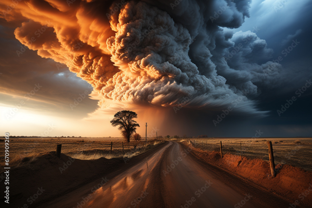 Poster a time-lapse video capturing the formation and movement of a tornado across the open landscape.