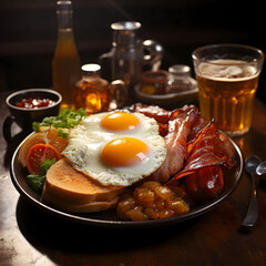 fried eggs and bacon.