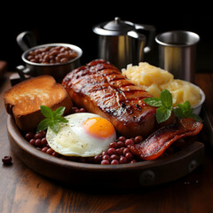 grilled meat with vegetables.