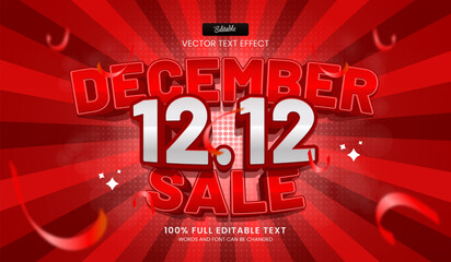 Design editable text effect, December 1212 Sale 3d cartoon vector illustration - obrazy, fototapety, plakaty