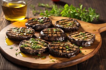 Fototapeta na wymiar grilled portobello mushrooms glistening with olive oil