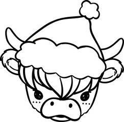Christmas Highland cow face outline