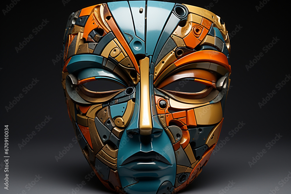 Leinwandbilder a ceramic mask featuring an abstract geometric design with sharp angles and clean lines.