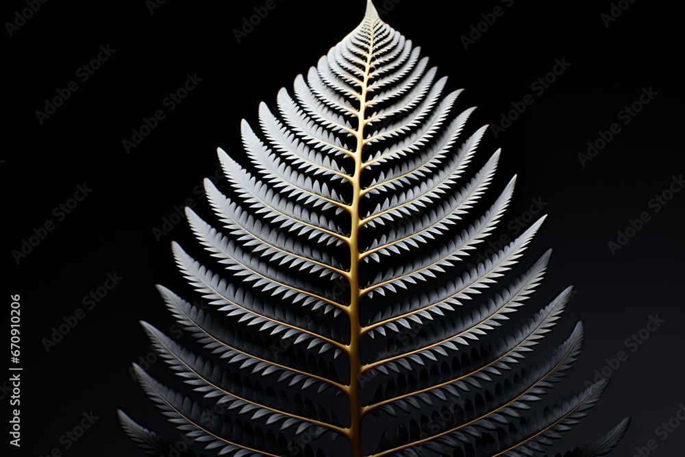 Leinwandbilder A minimalist black and white photograph of a fern frond with its intricate patterns and structures emphasized.  
