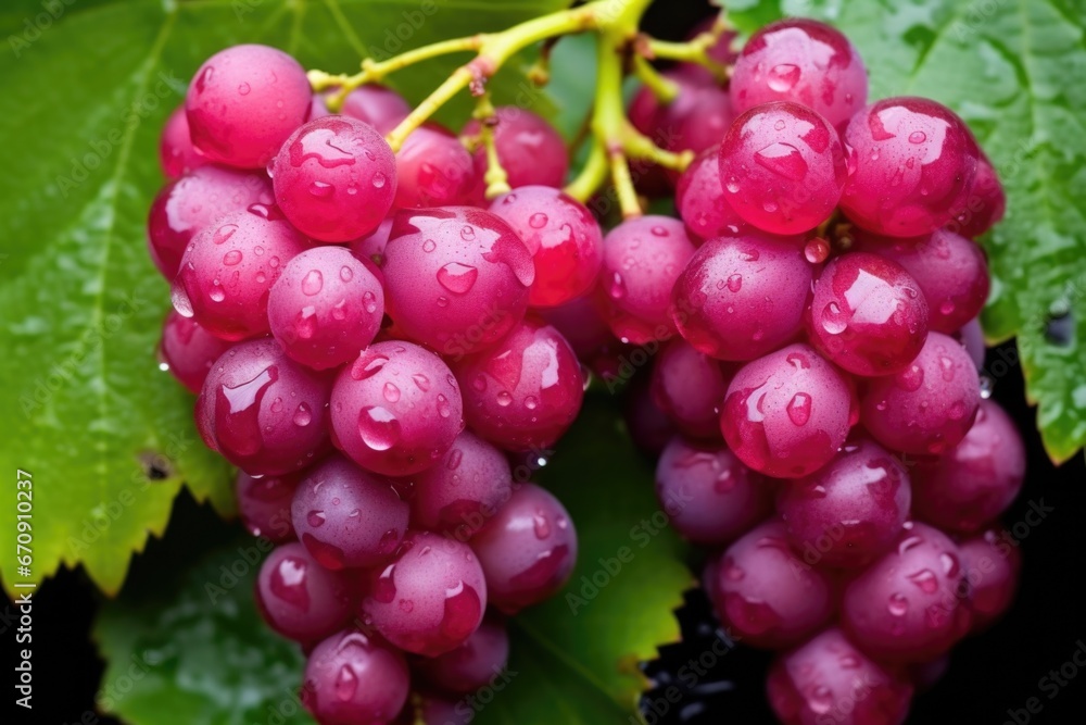 Sticker grapes with water droplets on leaves