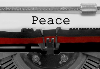 OLD typewriter with the text peace word of hope and end of the war