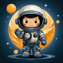 Cute Astronaut Holding Moon Alien Holding Earth , Cartoon, Icon Illustration