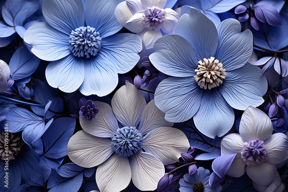 Poster an artistic collage combining real pressed periwinkle flowers with geometric shapes and patterns.