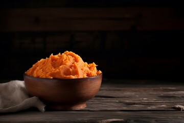 Bowl mashed sweet potatoes healthy vegetable. Rustic cooked dinner baked. Generate Ai