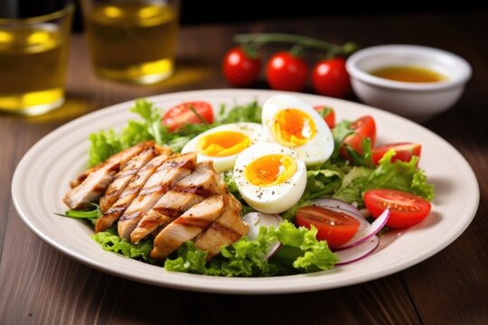 grilled chicken salad with sliced boiled egg