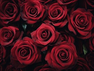 Close-Up Texture Background of Fresh Dark Red Roses