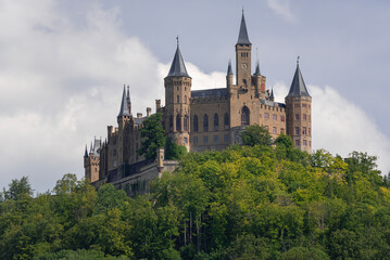 Fototapeta na wymiar View of Hohenzollern Castle built on top of a hill in Germany