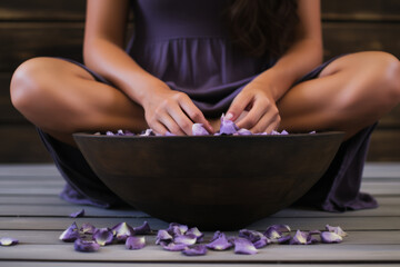 Obraz na płótnie Canvas Slim legs in aromatherapy bowl, composition sided