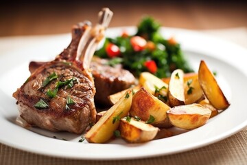 lamb cutlets with a side of potato wedges