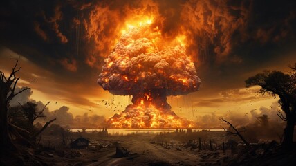 Atomic explosion, nuclear explosion, radioactive atoms, radiation - obrazy, fototapety, plakaty