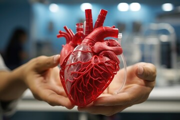 3D artificial heart for use in studying heart function. Or replace the real heart - obrazy, fototapety, plakaty