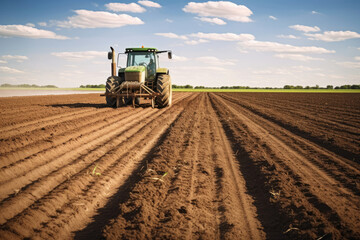 Fototapeta premium Tractor cultivating the ground for planting seeds