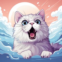 Cute Cat Get Mad , Cartoon, Icon Illustration
