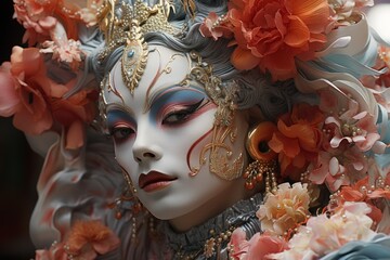 Traditional Chinese opera performer in elaborate makeup and costume, Generative AI
